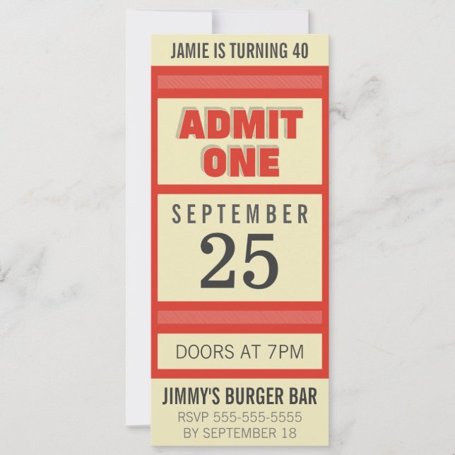 Convite para Tíquete de Evento de Festa de anivers (Frente)