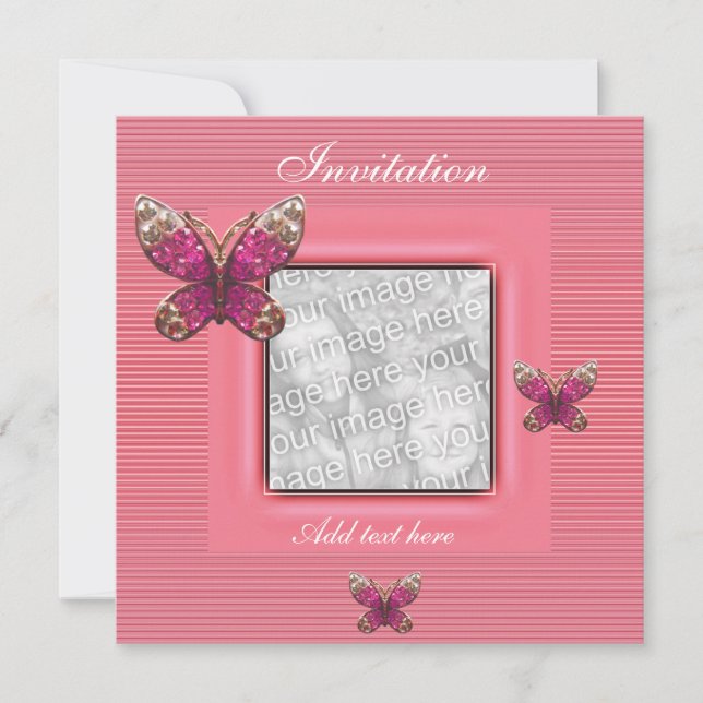 Convite para Todas as Ocasiaões Borboleta Rosa Adi (Frente)