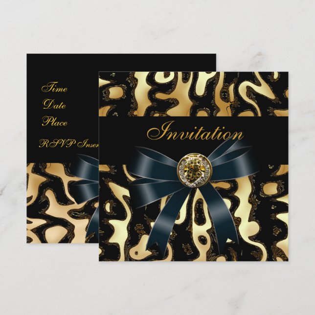 Convite para Todas as Ocasiaões Preto Dourado Abst (Frente/Verso)