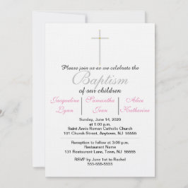 Convite para tripletas cor-de-rosa batismo