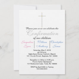 Convite para Tripletes Azul de Confirmação Rosa