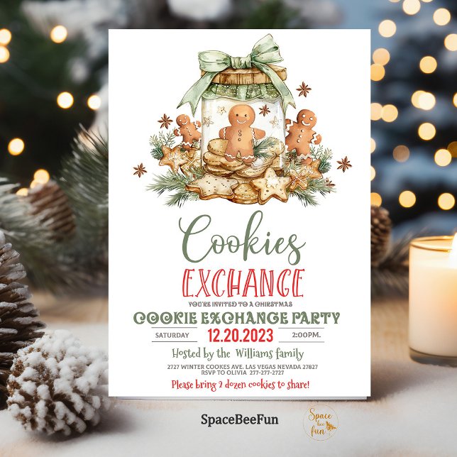 Convite para troca de biscoitos de Natal (Christmas cookie,exchange invitation,Template digital,Holiday cookie,exchange party,Personalize,Cook)