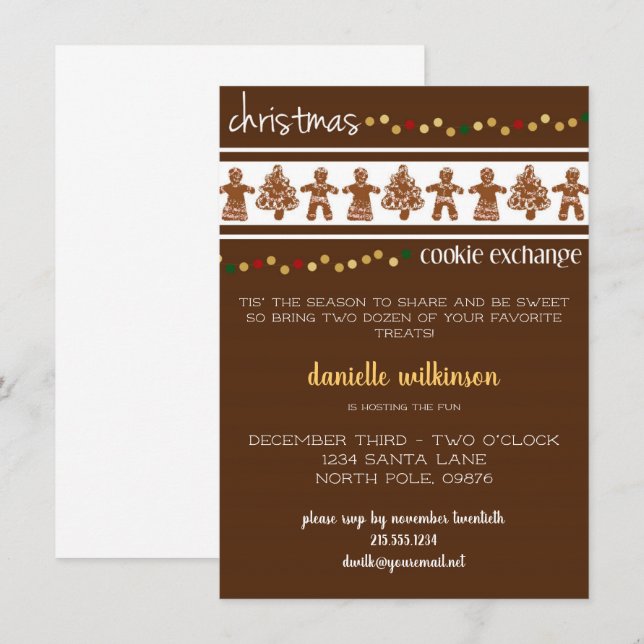 Convite para troca de cookies de Natal Gingerbird (Frente/Verso)