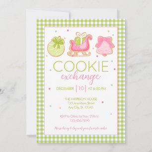 Convite para troca de cookies de Natal Gingham Ver