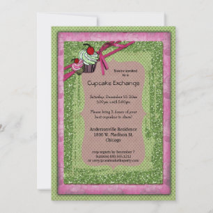Convite Para Troca De Cupcakes Verde E Rosa