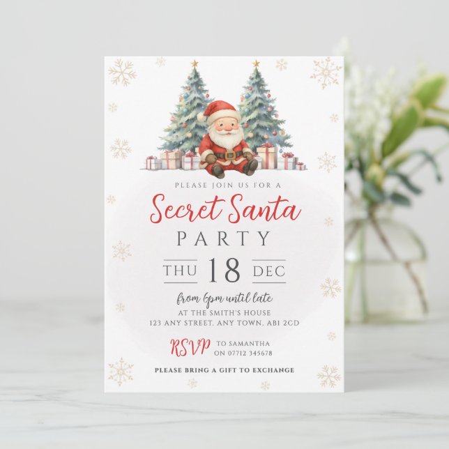 Convite para Troca de Presentes de Papai Noel na Á (Em pé/Frente)
