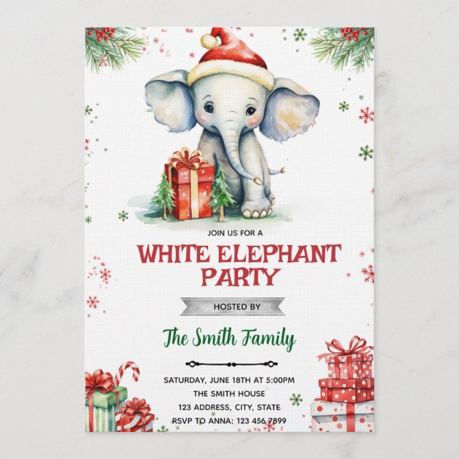 Convite para Troca de Presentes Elefante Branco (Frente)