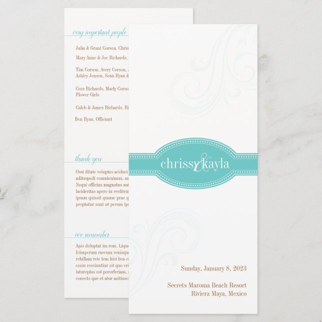 Convite para Turquesa Elegante, Caroline Wedding (Frente/Verso)