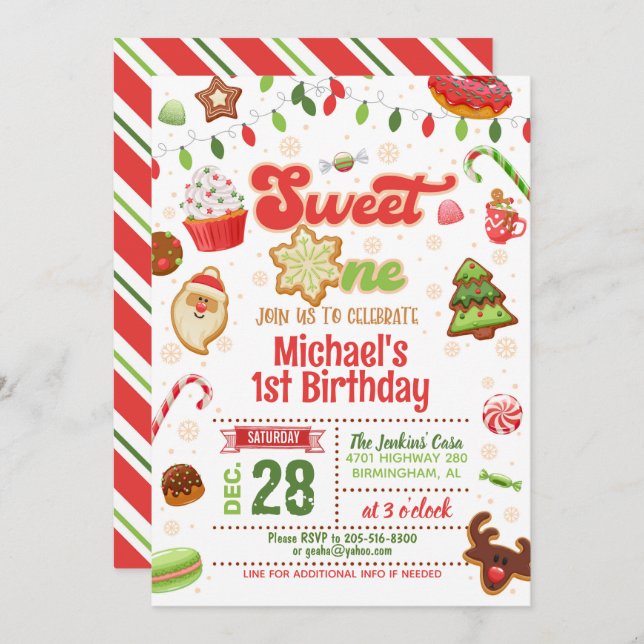 Convite para um aniversário do Sweet de Natal (Frente/Verso)