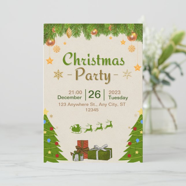Convite para uma Festa de Natal Festiva (Em pé/Frente)