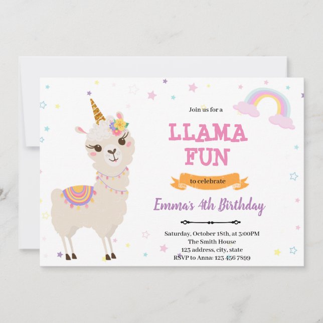 Convite para Unicorn llama (Frente)
