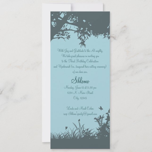 Convite para Upshernish em Árvore Azul (Frente)