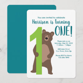 Convite para Urso Moderno de primeiro aniversario