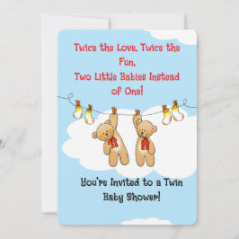 Convite para Ursos de Chá de fraldas Gêmeos