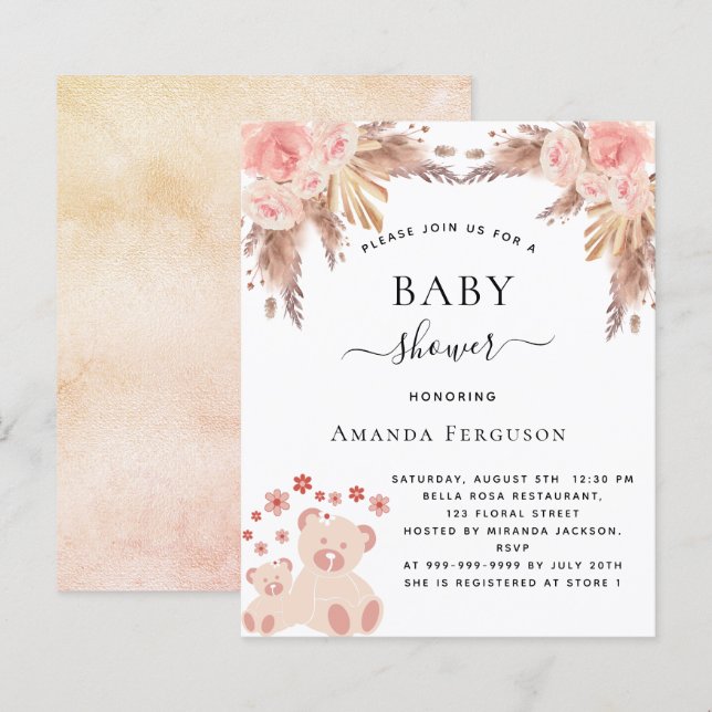 convite para ursos de erva-chá de fraldas (Frente/Verso)