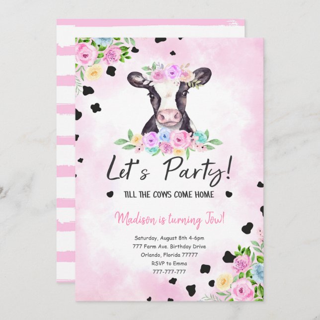 Convite para Vaca de segundo aniversário (Frente/Verso)