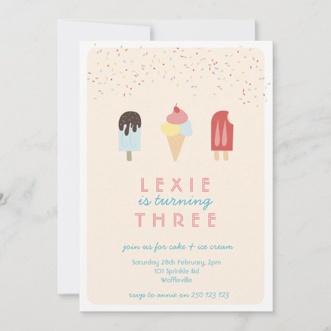 Convite para Verão de sorvete e picolé (Frente)