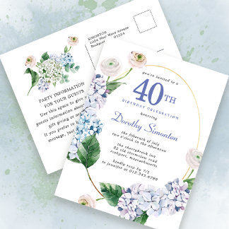 Convite para Verão Hydrangea Rosa aniversário de 4