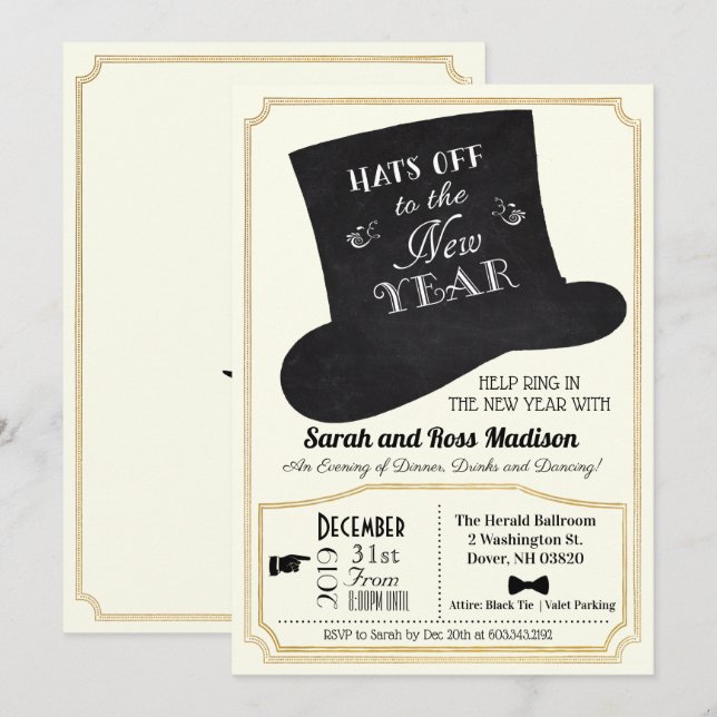 Convite para Véspera de ano novo superior de chapé (Frente/Verso)