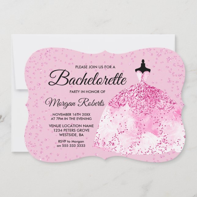 Convite para vestir de brilhante cor-de-rosa festa (Frente)