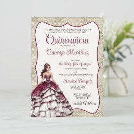 Convite para vestir de Quinceañera Burgundy