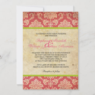 Convite para Vintage Damask em Rosa e Verde