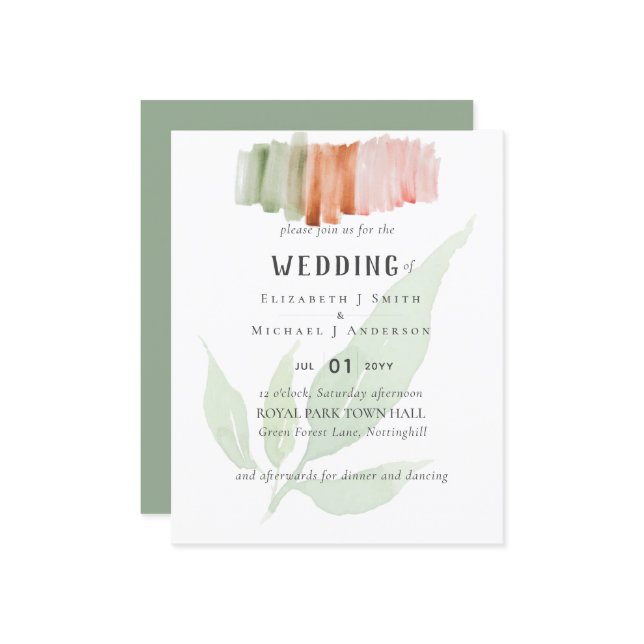 Convite para WEDDING de Aquarela Moderna (Frente/Verso In Situ)