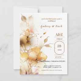 Convite para WEDDING de Flor Branco-ouro