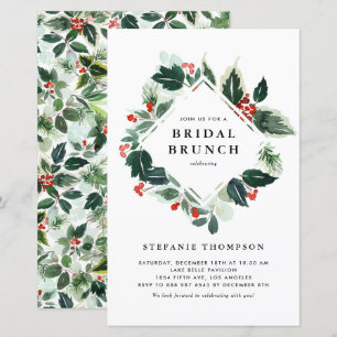 Convite para Winterberry Holly Greenery Bridal Bru