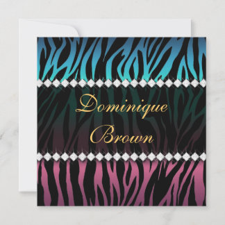 Convite para Zebra Elegante, Rosa e Azul