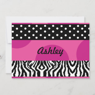 convite para zebra pontilhada de polka rosa