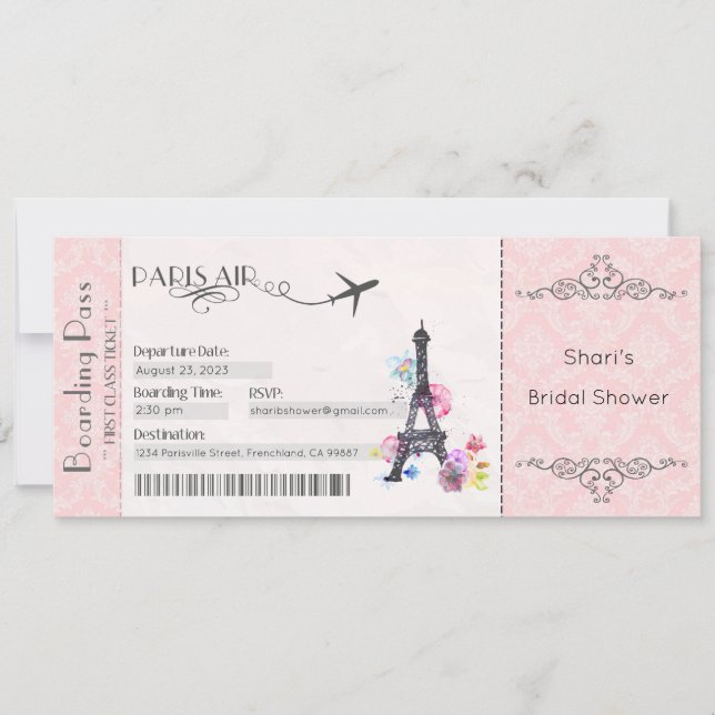 Convite Paris, Chá de Bebê em Paris, Chá de Fralda (Frente)