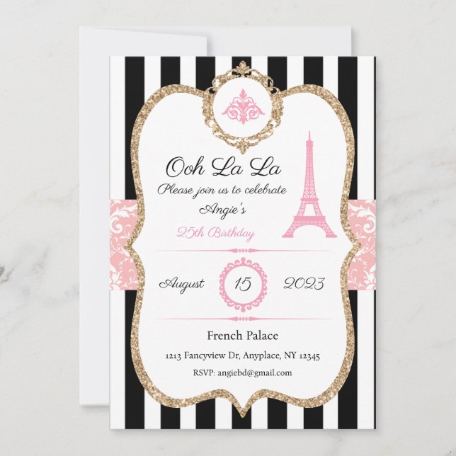 Convite Paris, Personalizado, Aniversário, Noivado (Frente)