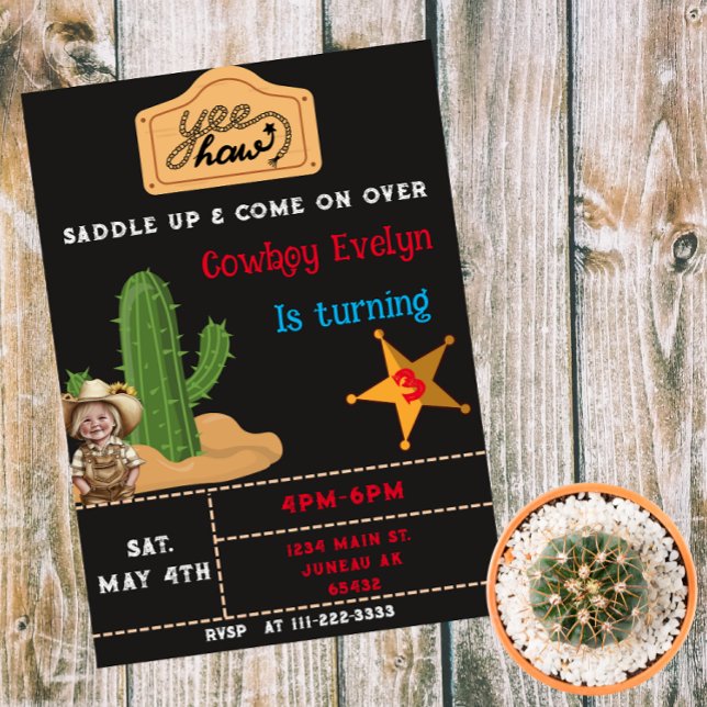 Convite Partido Ocidental Cowgirl Cactus (Criador carregado)