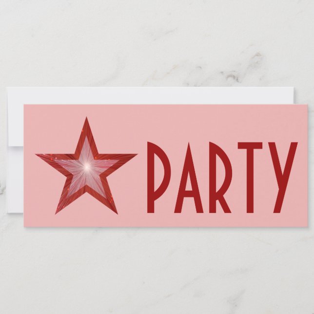Convite 'PARTY' da Estrela Vermelha cor-de-rosa (Frente)
