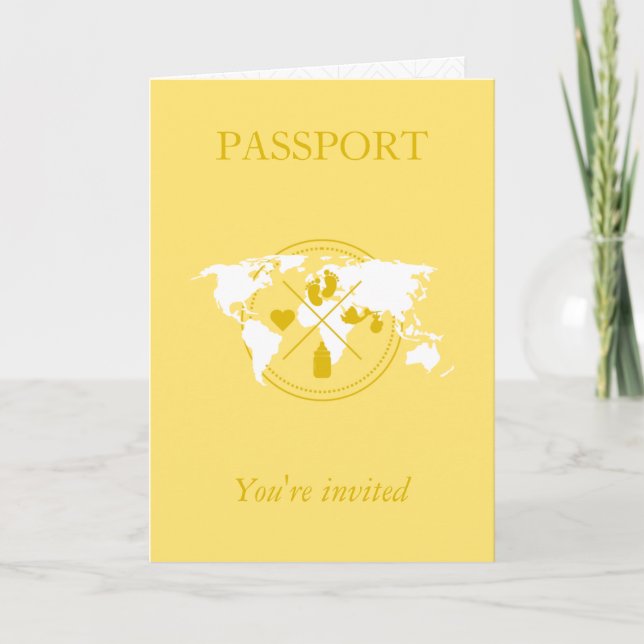 Convite Passaporte Amarelo Viagem Menino Churrasco de Bebê (Frente)