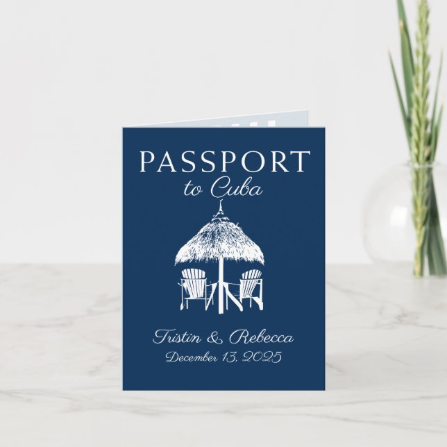 Convite Passaporte Azul de Casamento Cuba Save the Date (Frente)