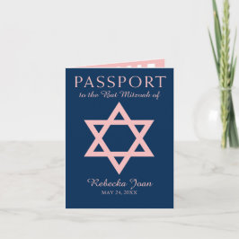 Convite Passaporte azul e cor-de-rosa de Mitzvah do bastão