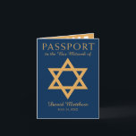 Convite Passaporte azul e Dourado de Mitzvah do bar da<br><div class="desc">Passaporte azul e Dourado de Mitzvah do bar da estrela de David. Convite criativo para seu bar Mitzvah ou celebração de Mitzvah do bastão. O passaporte do divertimento carimba no interno e adiciona sua foto favorita. Se você gostaria deste design mas em um email diferente paula@labellarue.com do esquema de cores...</div>