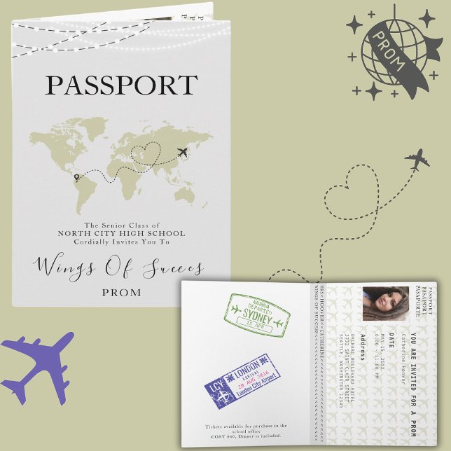 Convite Passaporte Bege Boho Viagem Baile Mundial Mapa Mun (Criador carregado)