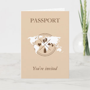 Convite Passaporte Bege Chuveiro de Bebê Menina Mapa Mundi