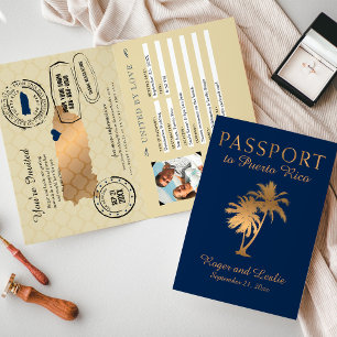 Convite Passaporte de Casamento Blue Faux Gold Foil Porto 
