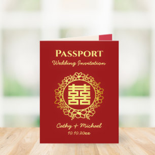 Convite passaporte de casamento chinês destino vermelho