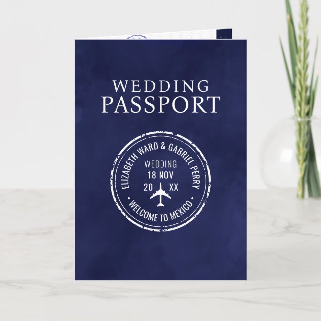 Convite Passaporte de Casamento de Destino de Viagem Azul (Frente)