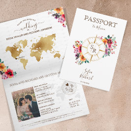 Convite Passaporte de Casamento de Destino Floral de Verão