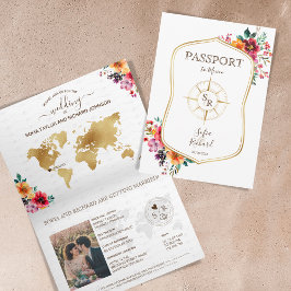 Convite Passaporte de Casamento de Destino Floral de Verão