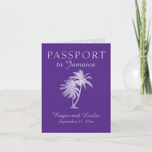 Convite Passaporte de Casamento Jamaica Folha Falsa Palma  (Frente)