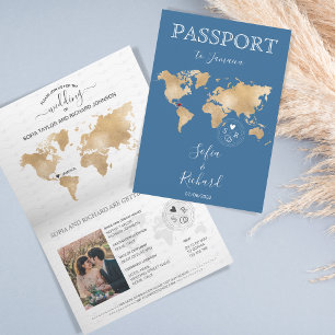 Convite Passaporte de Destino de Casamento Mapa Mundial JA