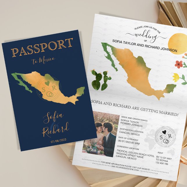 Convite Passaporte de Destino de Casamento México Mapeamen (Criador carregado)