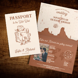 Convite Passaporte de Destino de Casamento Rustic Boho Wes